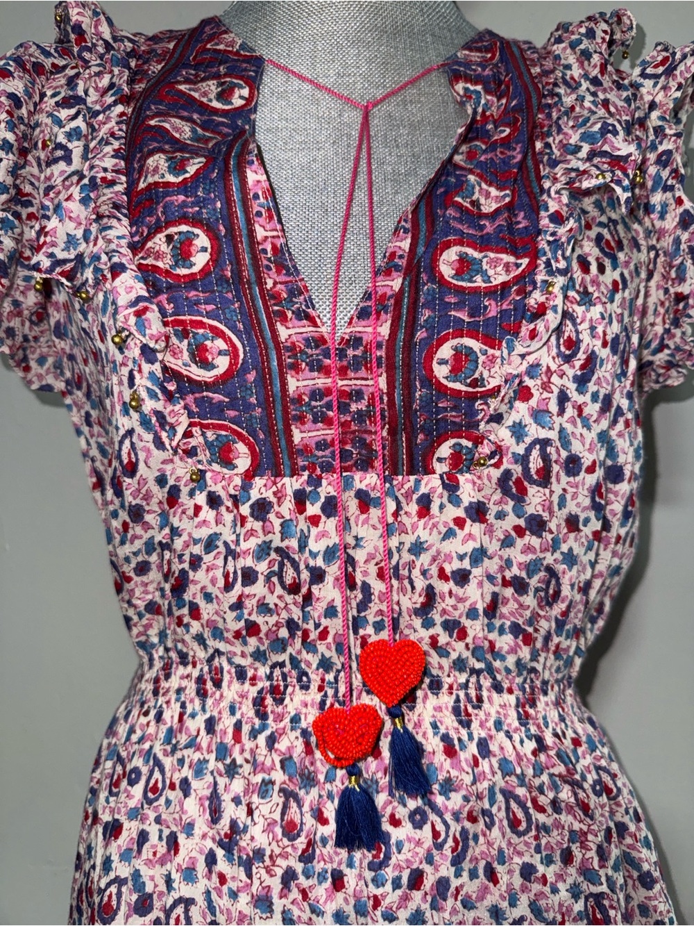 Bell by Alicia Bell "Bunny & Babe" Meadow Mini Navy Red Paisley Dress - Picture 2 of 5